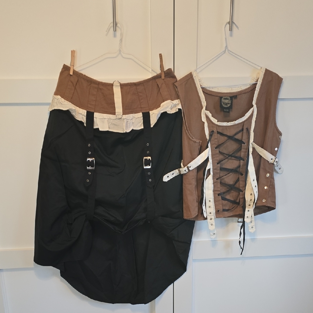 Brown and Black Corset and Skirt Set